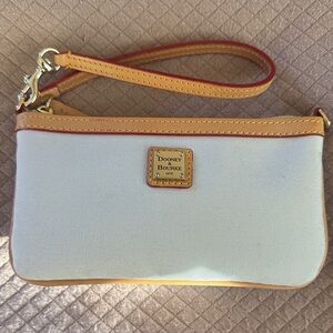 NWOT, Dooney & Bourke vintage canvas/ leather  trim large wristlet .